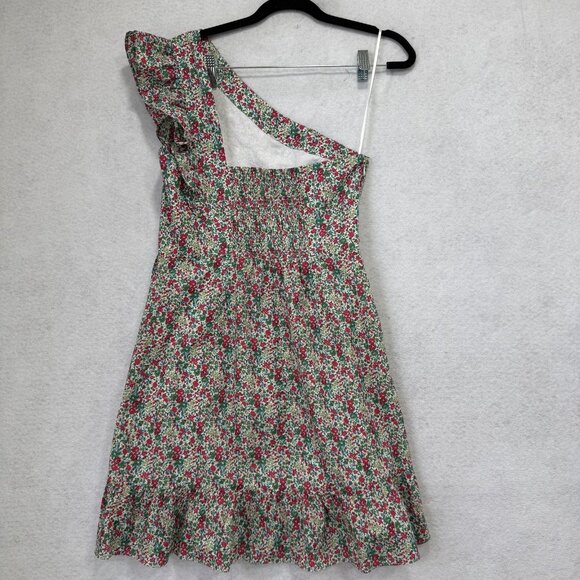 J.Crew Dress Womens 4P Floral One Shoulder Ruffle Cotton Lined Petite H7288 - Picture 5 of 9